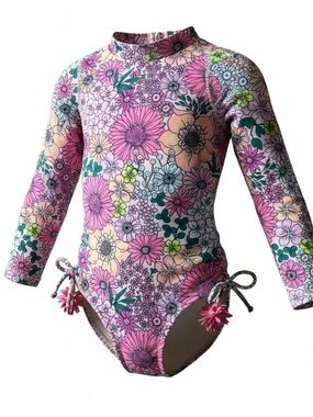 Shade Critters Floral Pink and Green Toddler Girl Rashguard 12-18m